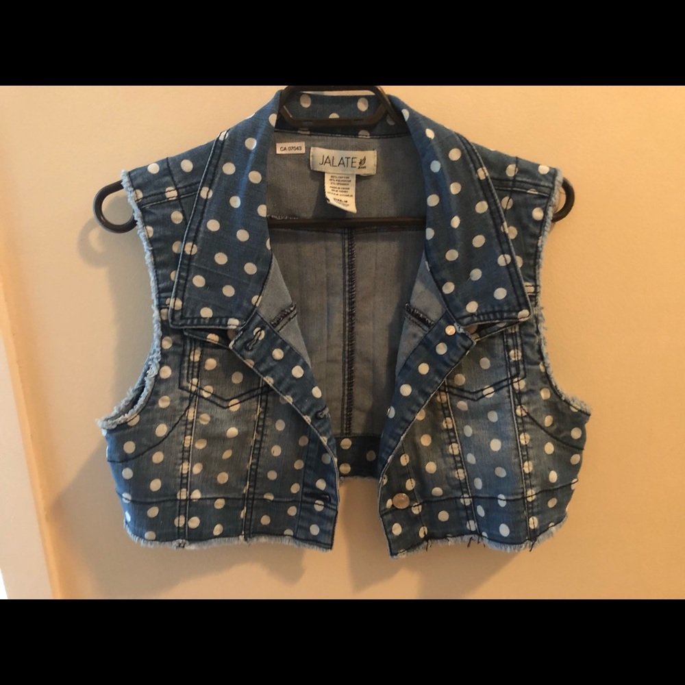Cropped denim vest w polka dots - NWOT